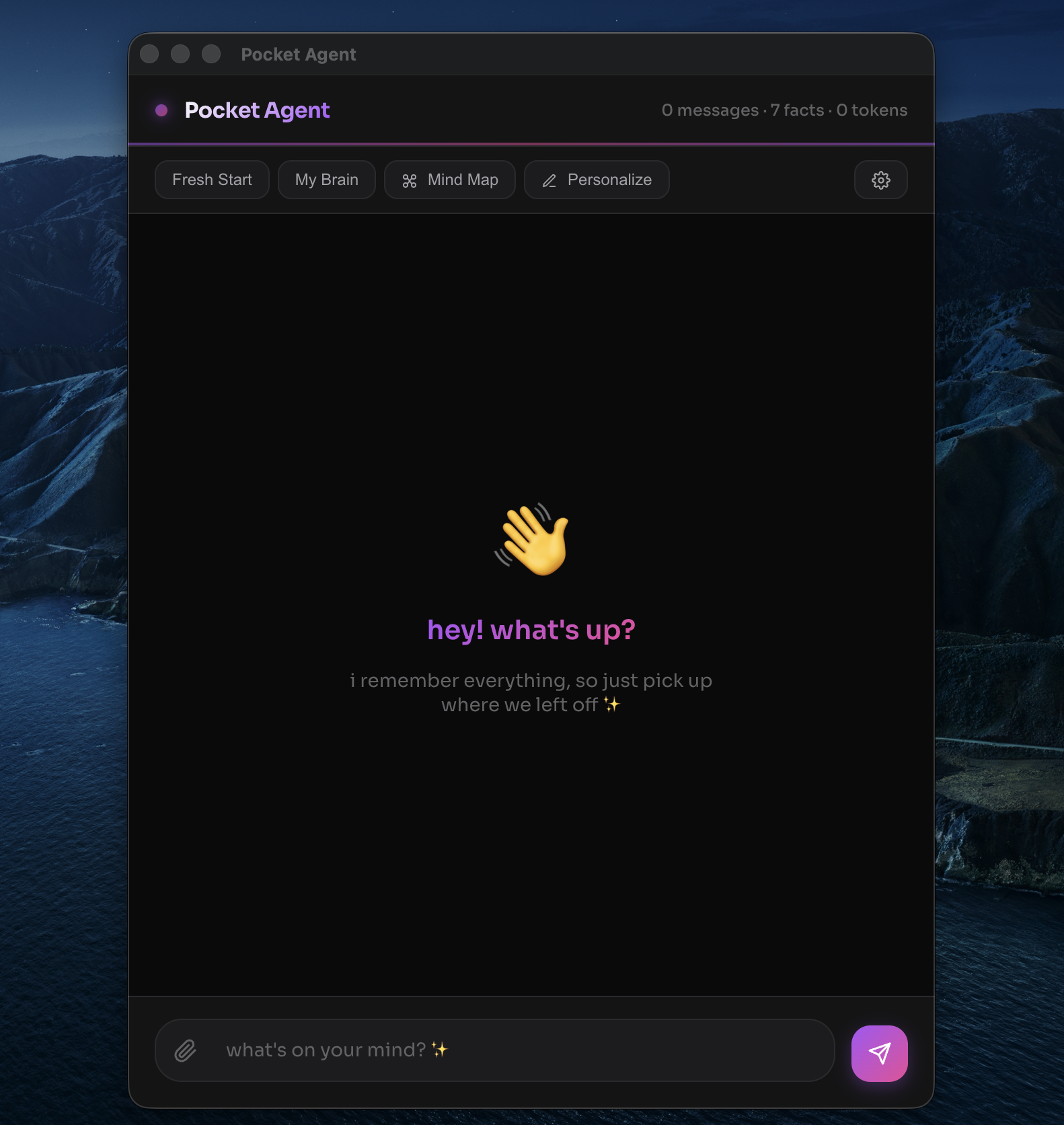 Pocket Agent welcome screen